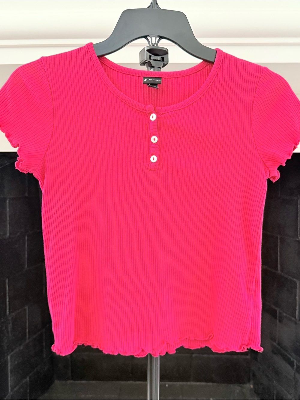 art class Hot Pink/Cherry Ribbed Henley Top- Girls 10/12